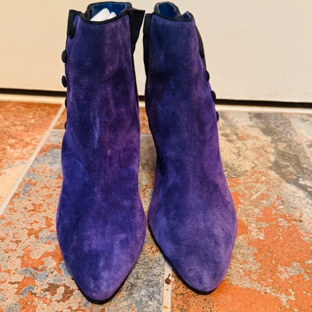 Purple Suede Kitten Heels Pointed Toe Ankle Boots! - Picture 9 of 15